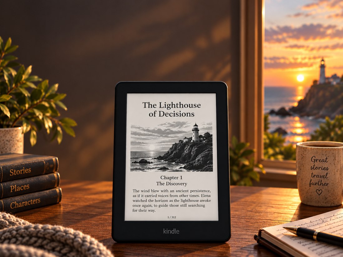 The Lighthouse of Decisions open on a Kindle