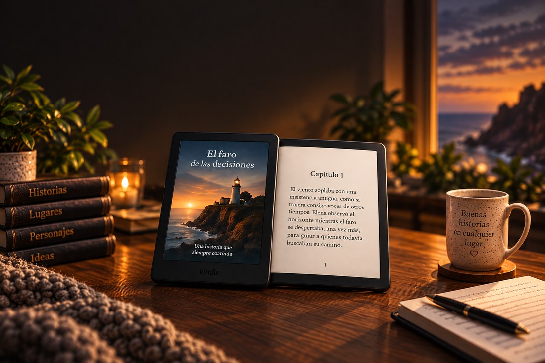 El faro de las decisiones abierto en un Kindle